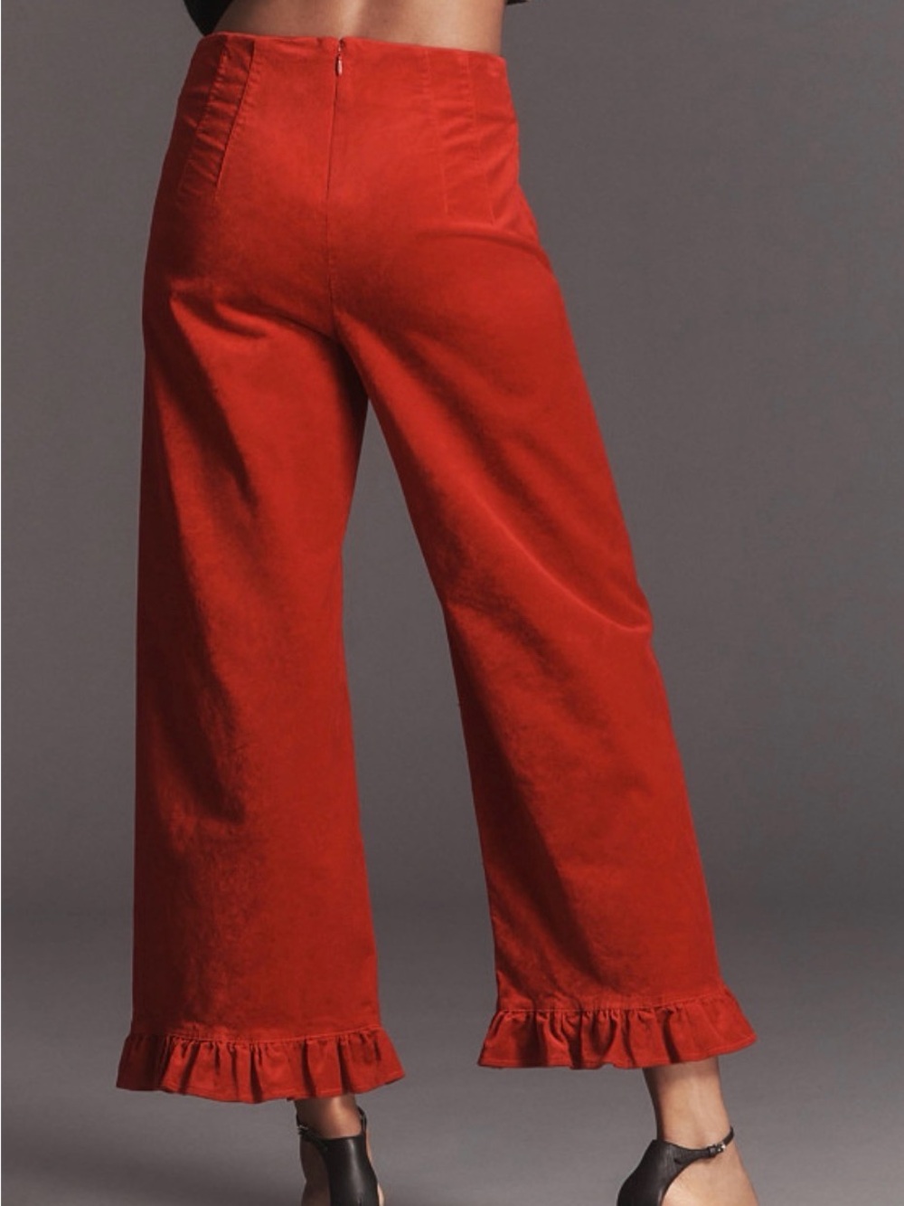 Maeve Red Ruffle-Hem Cropped Wide-Leg Pants - Picture 2 of 7